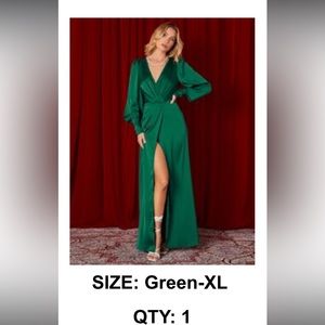 Silky Emerald Green Evening gown with slit